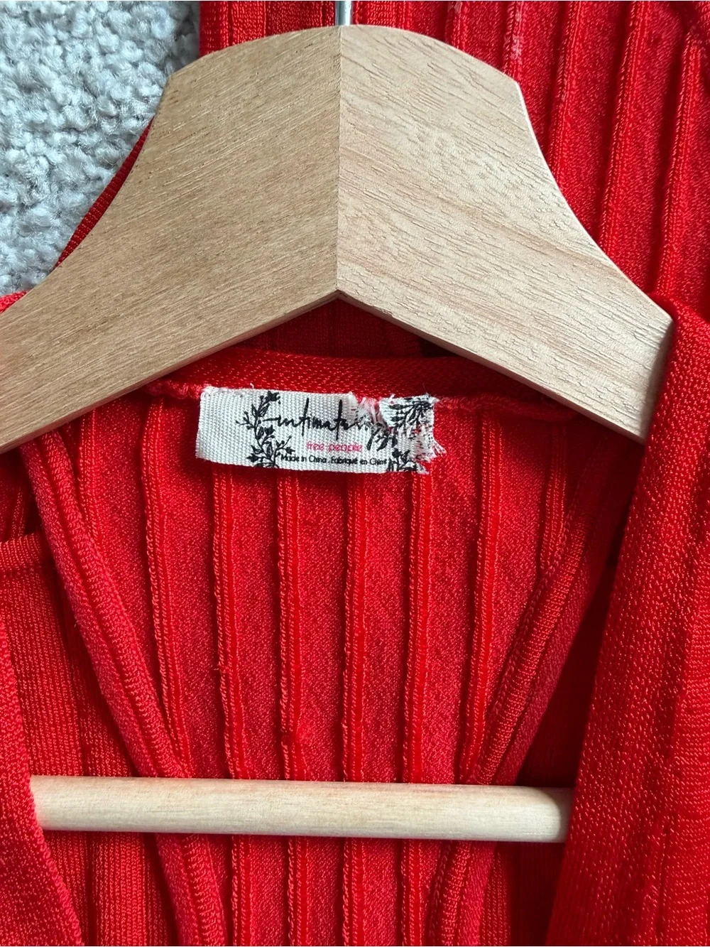 Free People Red Ribbed Scoop Neck Bodysuit